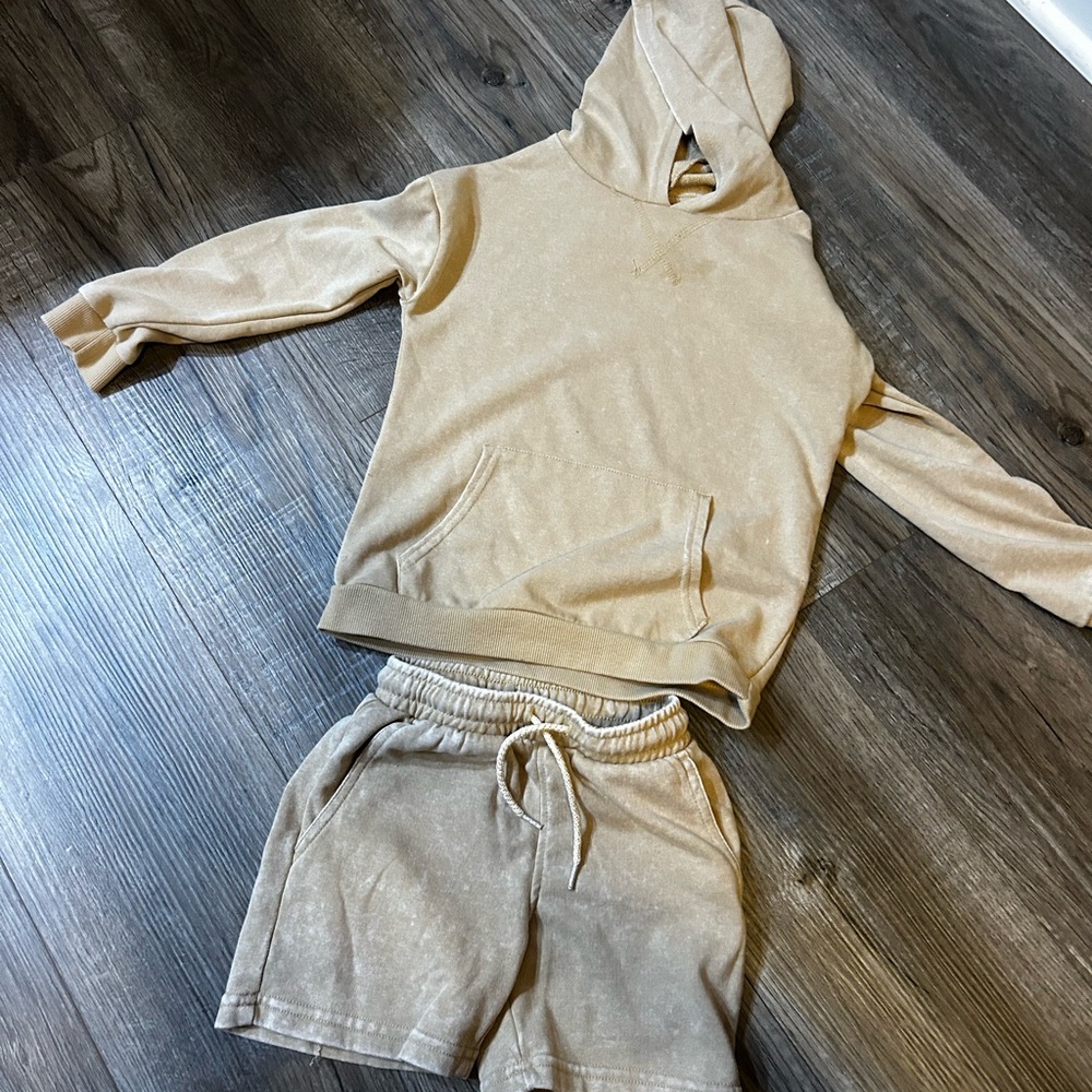 Tan Hoodie and Shorts Set